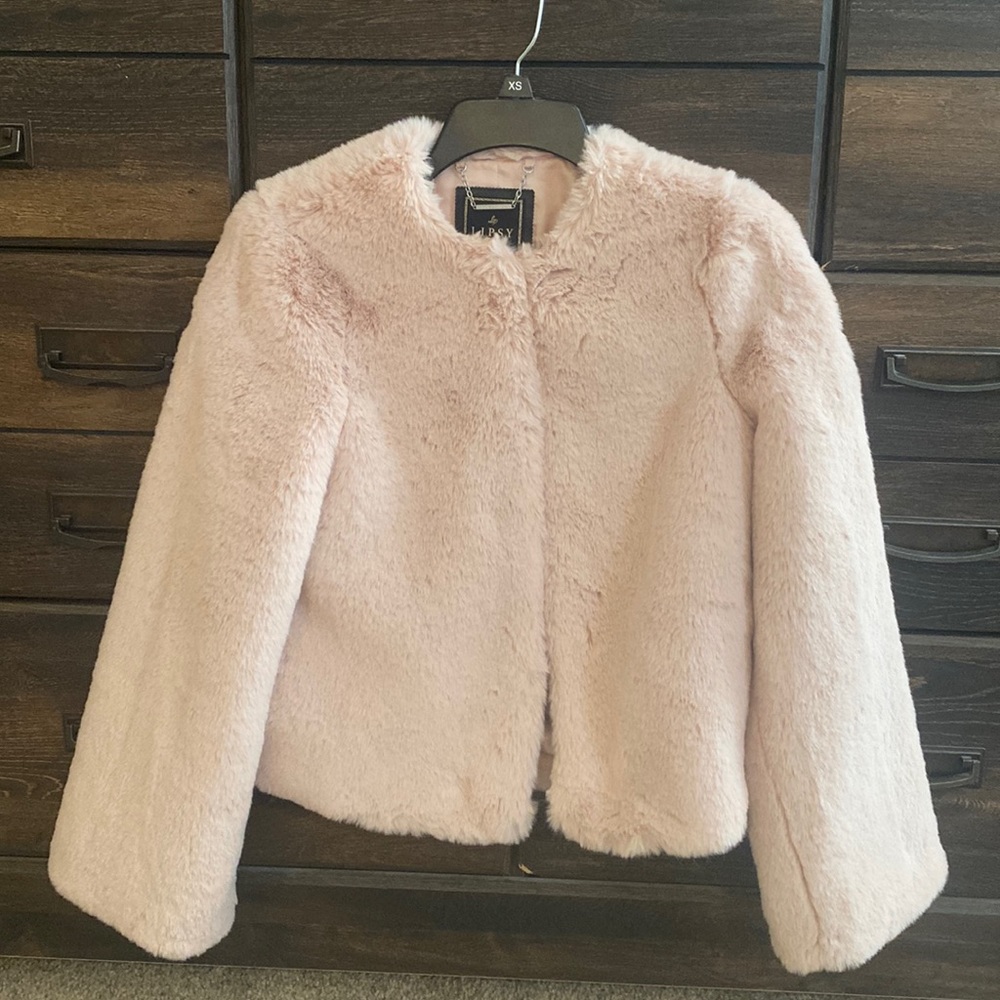 Barely worn pink fur coat